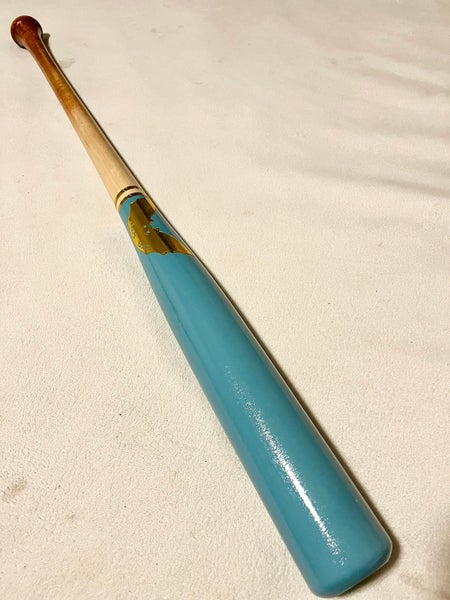 Sam Bat 33.5”/32oz Universal Maple Wood Baseball Bat Custom Blem Aqua Teal/Natural/Gold