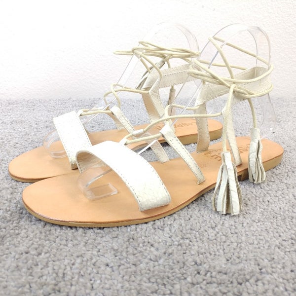 L SPACE by COCOBELLE Womens Size 8.5 Sandals Ankle Wrap White Leather Shoes