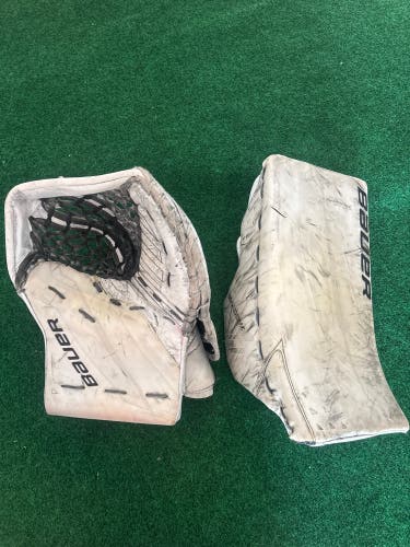 White Senior Bauer Supreme Shadow Goalie Glove & Blocker Set Regular (Used)