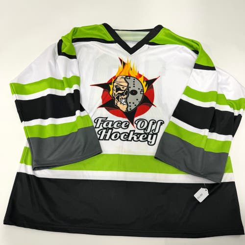 Used White and Green Face off Hockey Jersey | XL | AB743