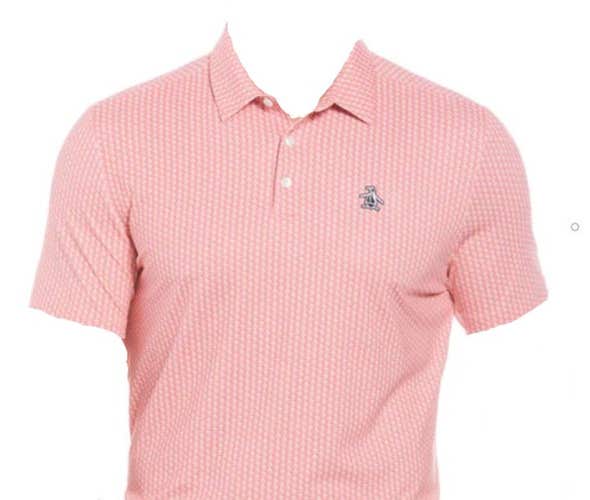 Original Penguin Polo Shirt (All-Over Pete Print, Strawberry Pink, Large) NEW