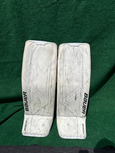 White Bauer Supreme Mach Goalie Leg Pads (Used) | Senior Large (35+)