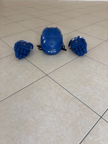 CCM Pro Model Gloves Pro Stock (Used)plus blue ccm helmet