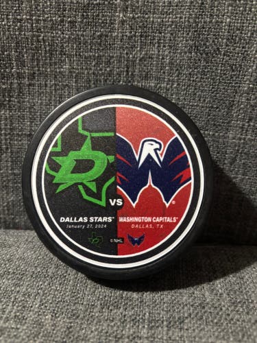 Dallas Stars vs Washington Capitals Match Up Hockey Puck 1/27/2024