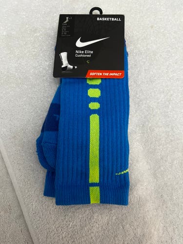 Nike Elite NWT Basketball Socks Electric Blue/Neon Green Men’s Sz 6-8 Medium