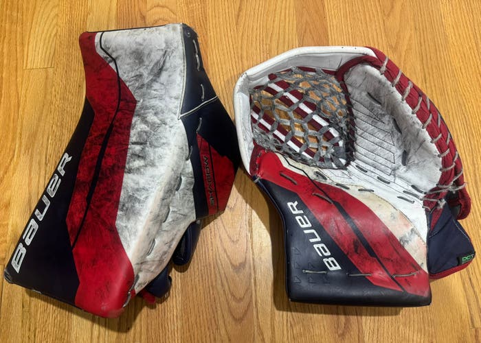 Custom Bauer Supreme Shadow Glove & Blocker Senior Regular (red/white/navy)