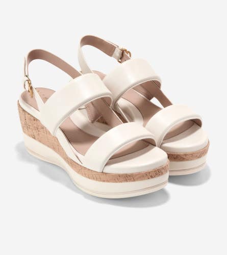 Cole Haan Aislin W30477 Sandals Women's US 8 B Ivory Leather Wedge Heel HTAT1479