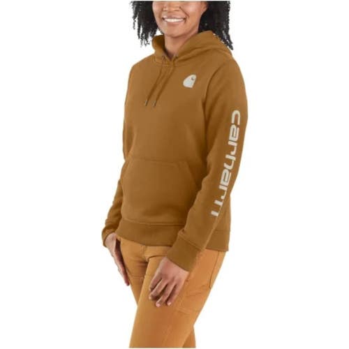 Carhartt Clarksburg Hoodie Women's Brown Graphic Fleece Kangaroo Pocket JAX1774
