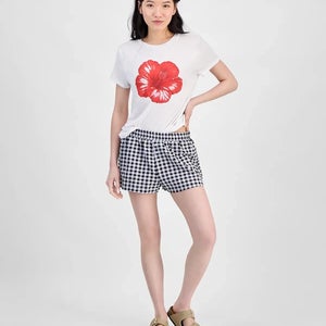 Planet Heart Boxer Shorts Womens Small Black White Gingham Elastic Waist JAX1854