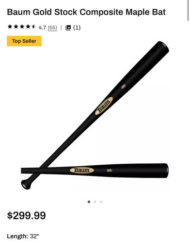 (NEW) 2025 Baum Gold Stock Wood Composite Bat (-3) 29 oz 32"