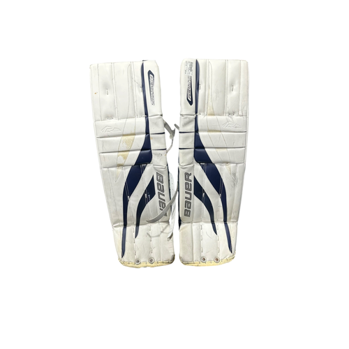 Used Bauer REACTOR 4000 Goalie Leg Pads Senior White And Navy Blue 35" 11375-S000379822