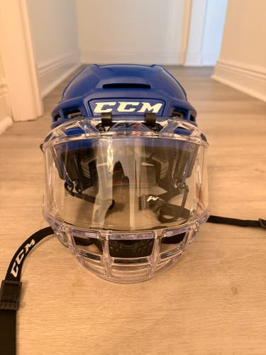 CCM Tacks 910 Royal Blue Hockey Helmet + CCM FV1 Full Face Shield (Bubble)