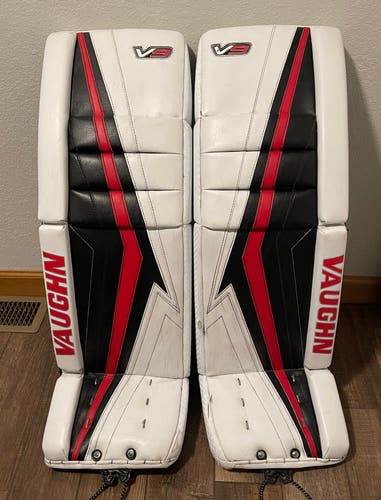 34+2" Vaughn Velocity V9 Goalie Leg Pads Pro Carbon Pro Stock Used 34 + 2 Black Red White
