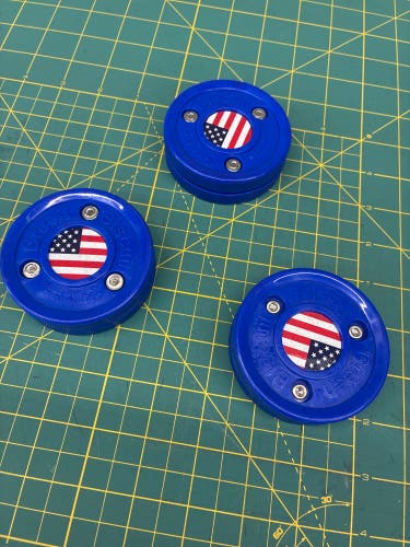 Green Biscuit USA blue 3-pack trainjng inljne hockey pucks original