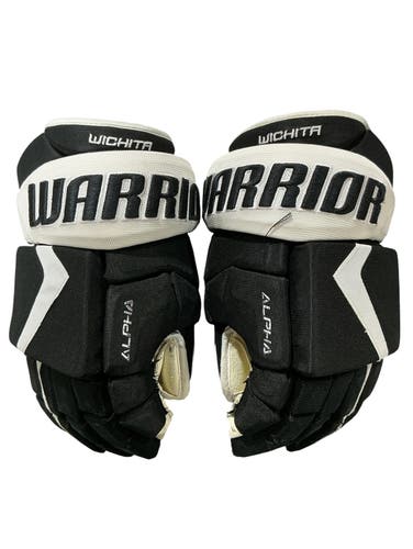 Warrior Alpha 4-Roll Wichita Thunder Pro Stock Hockey Gloves 14” Black/White (Used) 9416