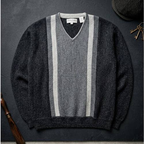Tehama Clint Mens M 80% Baby Alpaca Wool Blend Sweater V-Neck Colorblock Knit