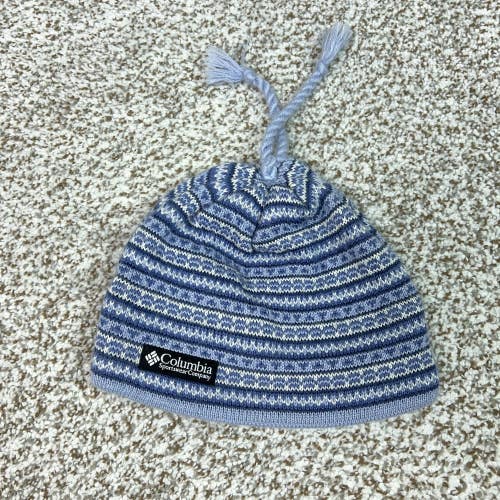 Columbia Beanie Hat Youth One Size Blue Knit Fleece = Tassel Winter Wool Blend