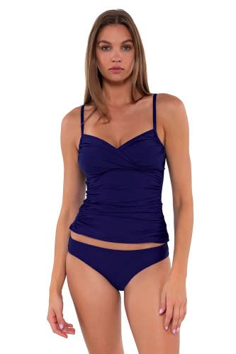 Sunsets Simone Tankini Top Women's Large Indigo Stretch Ruched Swimwear KFC775