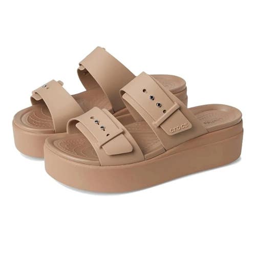 Crocs Brooklyn 207431-2Q9 Sandals Women's 7W Latte Brown Low Wedge Heel HTAT1548