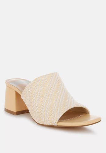 Rag & Co Morgana Sandals Women's 7 Beige Raffia Square Toe Block Heel HTAT1462