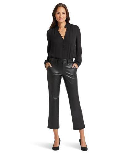 NYDJ Ankle Pants Women's 14 Black Faux Leather Straight Leg Business FROG627