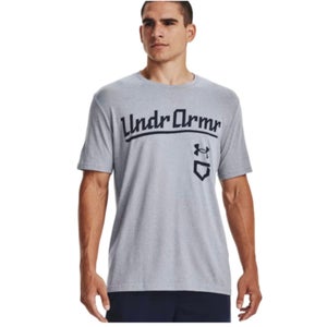 Under Armour Baseball Script T-Shirt Mens Large Gray Crew Neck Activewear SRT672