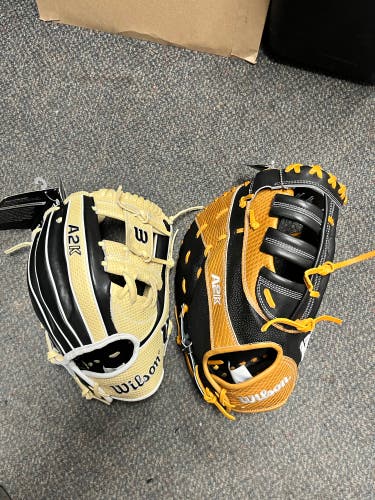 Wilson RHT A2K 1787 Black and Tan Baseball Glove 11.75" & Wilson RHT A2K 2820 12.25" First Base Mitt