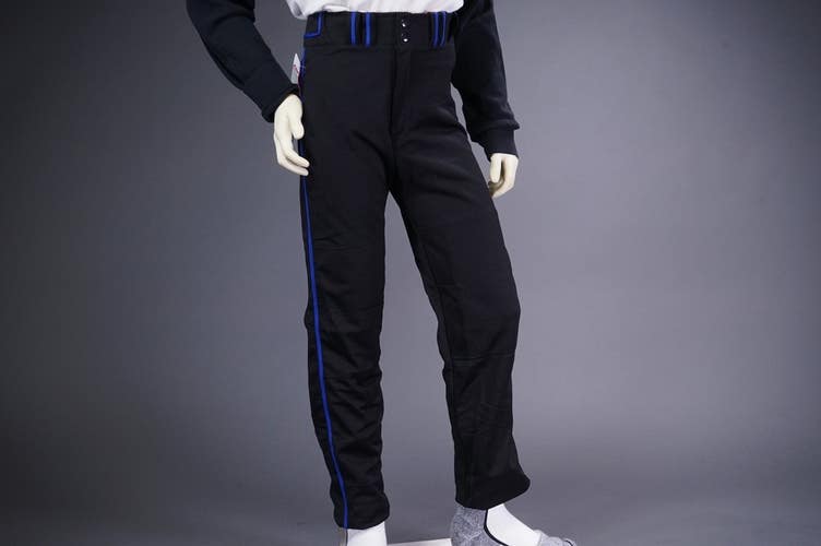 COMBAT PIPED STOCK OPEN BOTTOM BASEBALL/SOFTBALL PANTS, BLACK/BLUE ~ YOUTH XS