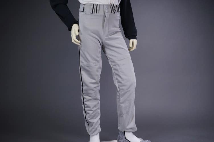 COMBAT PIPED STOCK OPEN BOTTOM BASEBALL/SOFTBALL PANTS, GRAY/BLACK ~ YOUTH XS
