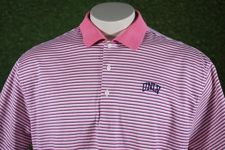 FAIRWAY & GREENE UNLV REBELS GOLF POLO PINK STRIPED, LARGE ~ L@@K!!