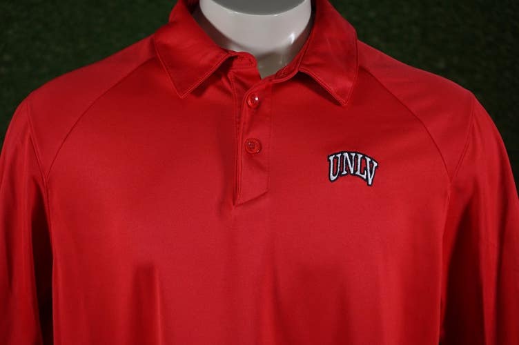 MENS LARGE NIKE UNLV REBELS TEAM RED SHIRT, GOLF POLO, MISSING BUTTON ~ L@@K!!