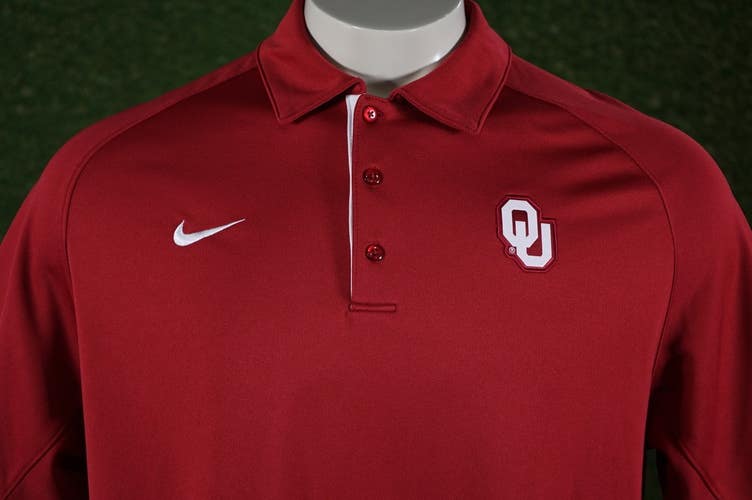 NIKE TEAM ISSUE OU OKLAHOMA SOONERS DRI-FIT POLO SHIRT MEN'S LARGE ~ L@@K!!