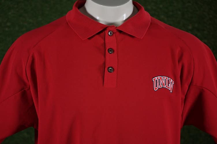 MENS LARGE RUSSELL ATHLETIC DRI-POWER UNLV REBELS TEAM RED SHIRT, GOLF POLO