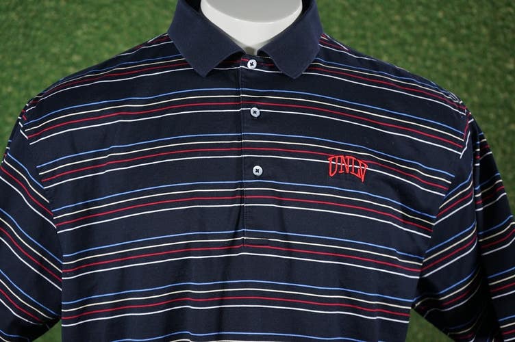FAIRWAY & GREENE UNLV GOLF POLO BLACK W/ STRIPES LARGE, VGC ~ L@@K!!