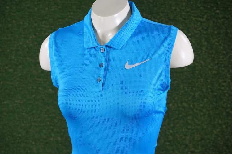 WOMENS EXTRA SMALL NIKE DRI-FIT GOLF POLO SLEEVELESS LIGHT BLUE, VGC