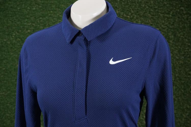 WOMENS SMALL TALL NIKE DRI-FIT ADV TOUR LONG SLEEVE GOLF POLO NAVY, VGC