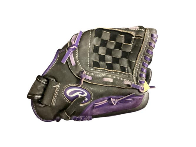 Used Rawlings FP115PURW RH Throw Fastpitch Gloves Black 11 1/2" 11846-S000107825