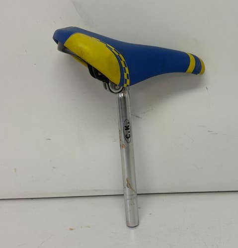 Vintage Selle Monte Grappa Kappa Due Saddle Blue/Yellow CK 25.4mm Seatpost
