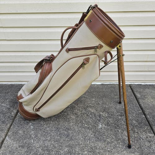 Vintage Rare Sun Mountain Canvas Wooden Leg Stand Golf Bag Tan & Brown 4 Way