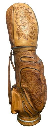 Leather Golf Bag Aztec Warrior Hecho En Mexico Hand Crafted W/Cover Zippers Work