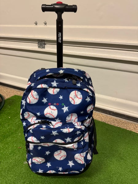 Blue with Baseball Design Kids Rolling Backpack with Wheels, Roller Bookbag for School (Used)