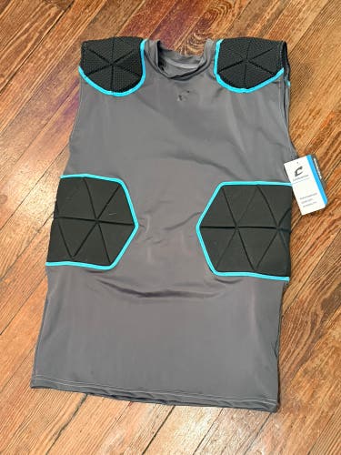 NWT Senior Medium CHAMPRO DRI-GEAR Hockey Padded Compression Shirt | Shoulder, Rib & Spine Protectio