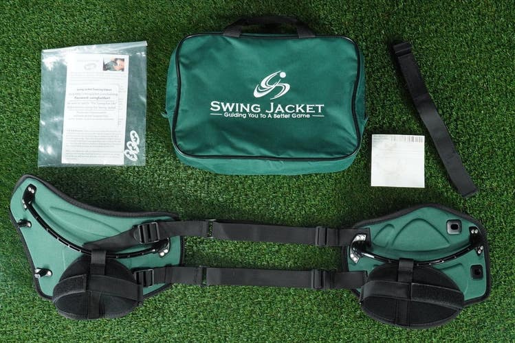 PETER JACOBSEN SWING JACKET GREEN GOLF TRAINING AID W/ BAG ~ SM, 26" - 40" CHEST
