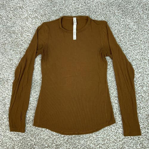 Lululemon Shirt Womens 6 Brown Ribbed Long Sleeve Top Yoga Gym Stretch Athletic
