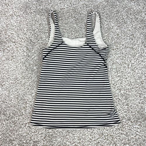 Lululemon Tank Top Womens M Black White Striped Built In Bra Yoga Gym Workout