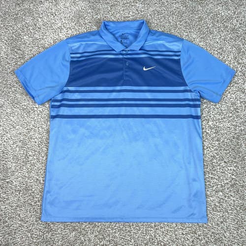 Nike Polo Shirt Mens XL Blue Striped Dri-Fit Golf Performance Jersey Swoosh Top