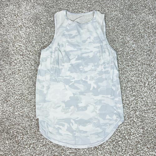 Lululemon Tank Top Womens Medium Gray Camo Mesh Athletic Running Yoga Gym Logo