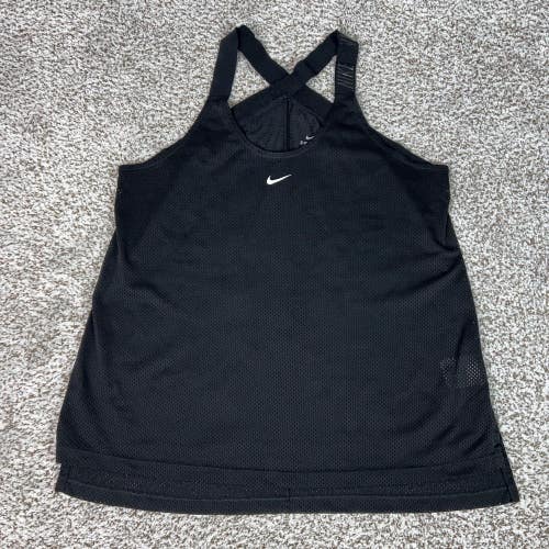Nike Tank Top Womens L Black Dri FIT Mesh Racerback Running Training Gym Swoosh