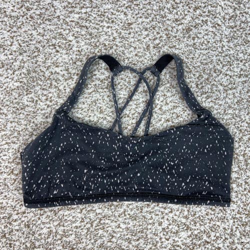 Lululemon Sports Bra Womens 6 Gray Spotted Strappy Crossback Yoga Gym Workout