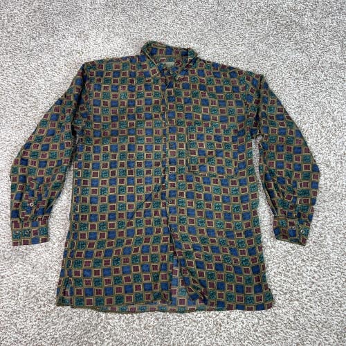 Robert Stock Mens Shirt Medium Multicolor Silk Geometric Button Pocket Top Work
